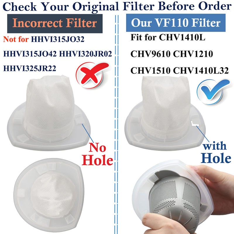 FFsign 6 Pack Replacement Vacuum Filter for Black & Decker Power Tools VF110 Vacuum CHV1410L CHV9610 CHV1210 CHV1510 CHV1410L32 90558113-01, Not for HHVI315JO32 HHVI315JO42 HHVI320JR02 HHVI325JR22 - Image 2